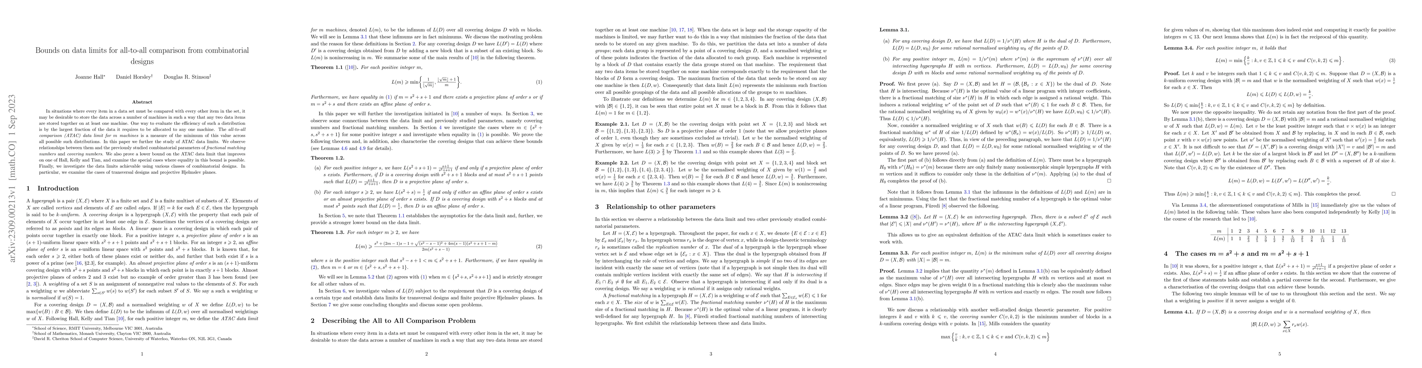 Thumbnail for Bounds on data limits for all-to-all comparison from combinatorial
  designs