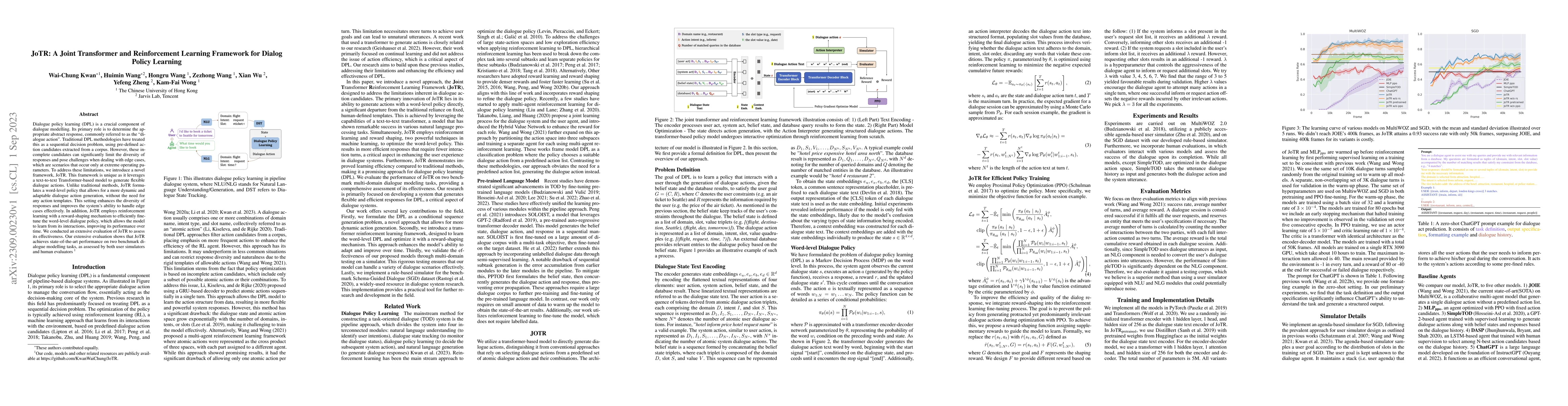 Thumbnail for JoTR: A Joint Transformer and Reinforcement Learning Framework for
  Dialog Policy Learning