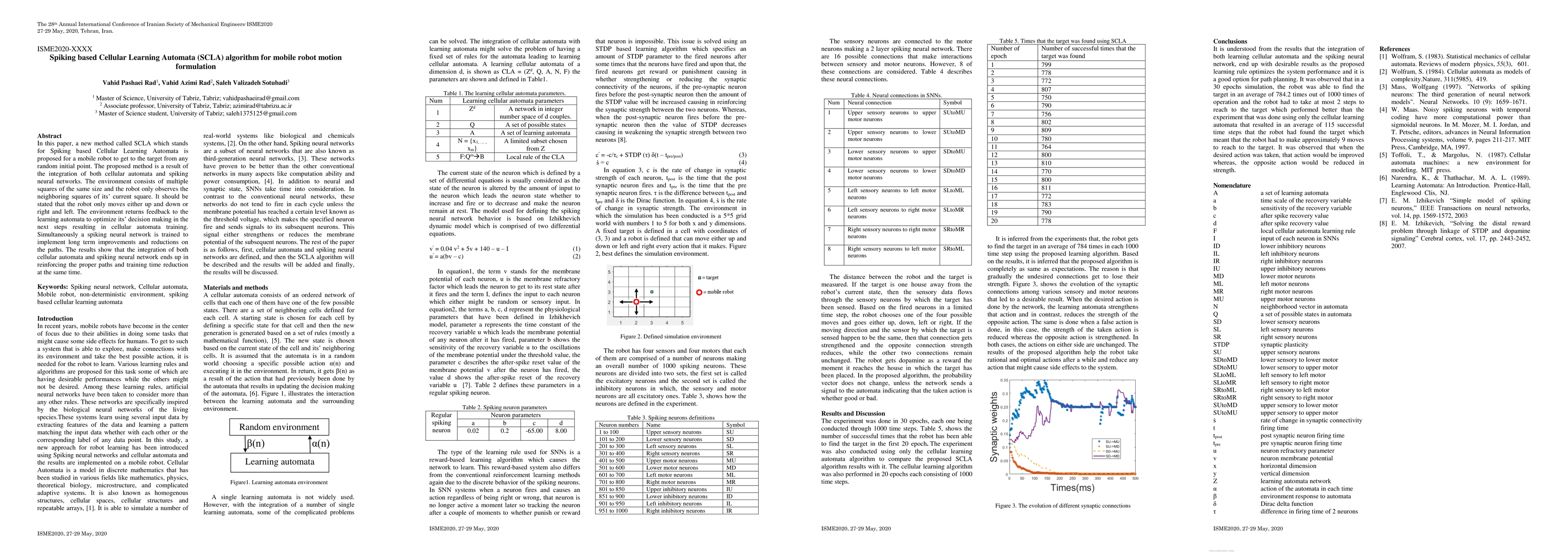 Thumbnail for Spiking based Cellular Learning Automata (SCLA) algorithm for mobile
  robot motion formulation