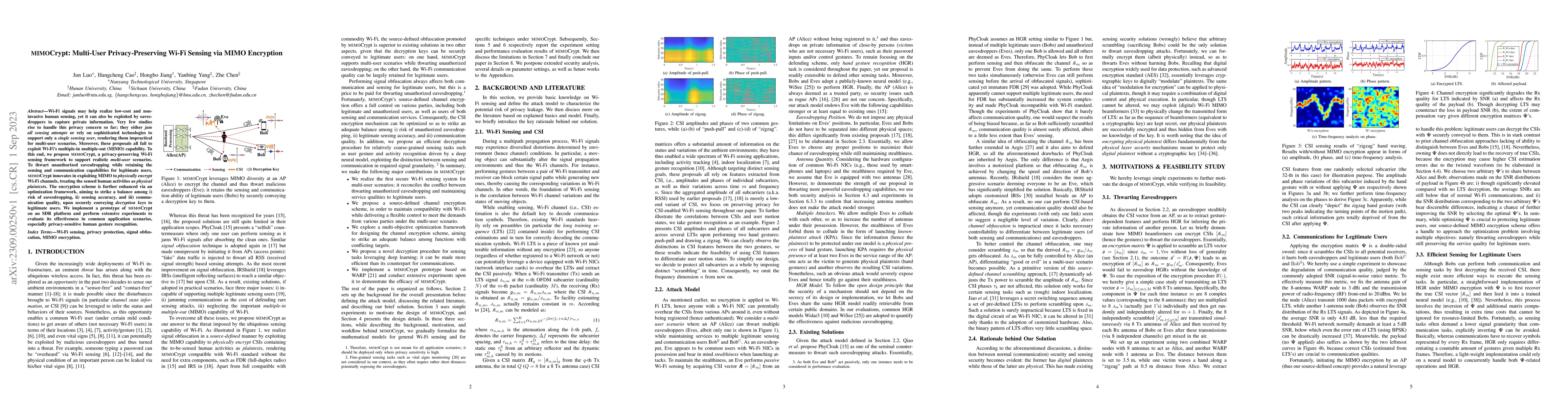 Thumbnail for MIMOCrypt: Multi-User Privacy-Preserving Wi-Fi Sensing via MIMO
  Encryption