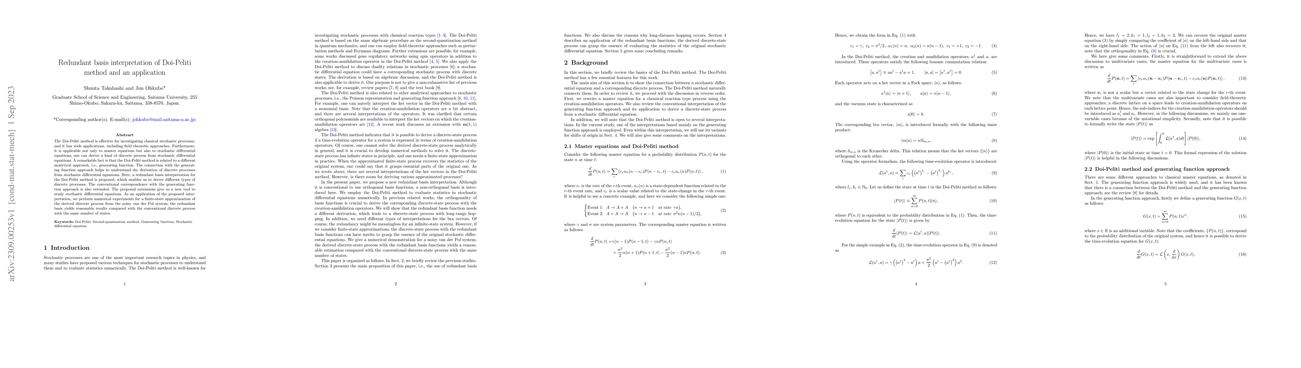 Thumbnail for Redundant basis interpretation of Doi-Peliti method and an application
