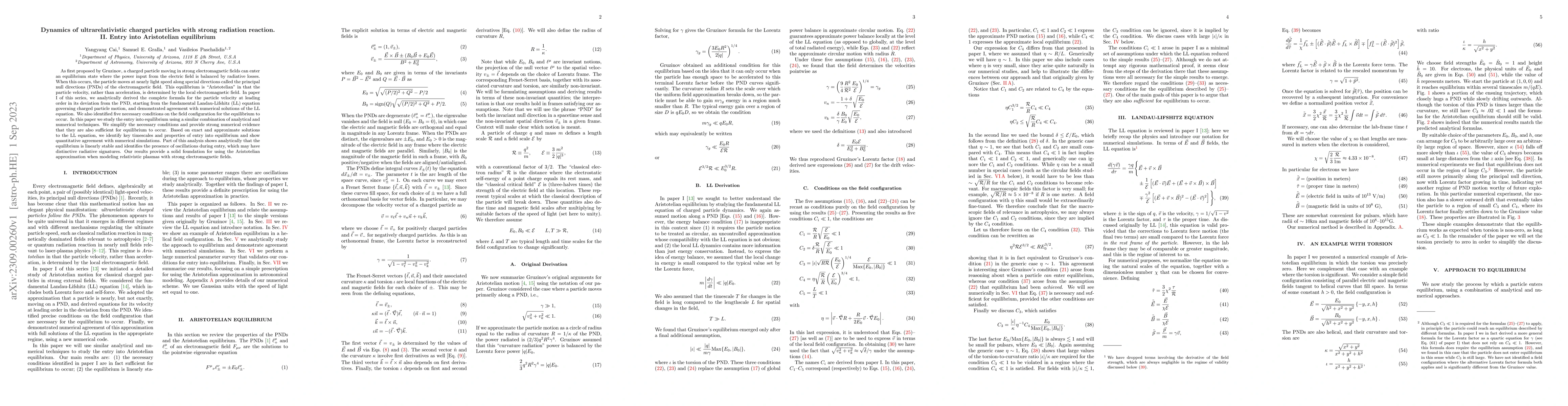 Thumbnail for Dynamics of ultrarelativistic charged particles with strong radiation
  reaction. II. Entry into Aristotelian equilibrium