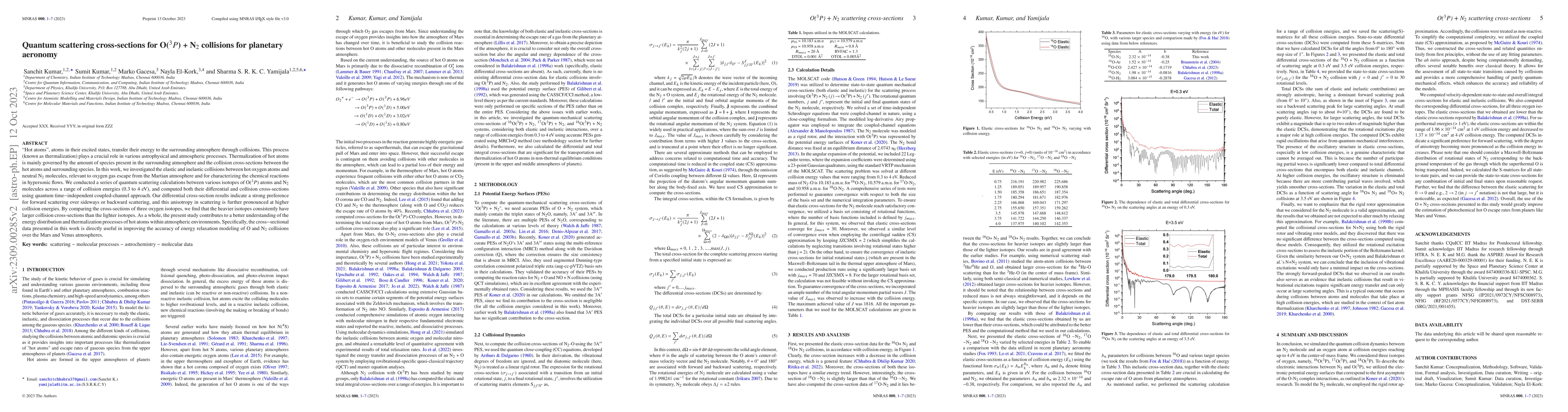 Thumbnail for Quantum scattering cross sections of O($^3P$) + N$_2$ collisions for
  planetary aeronomy