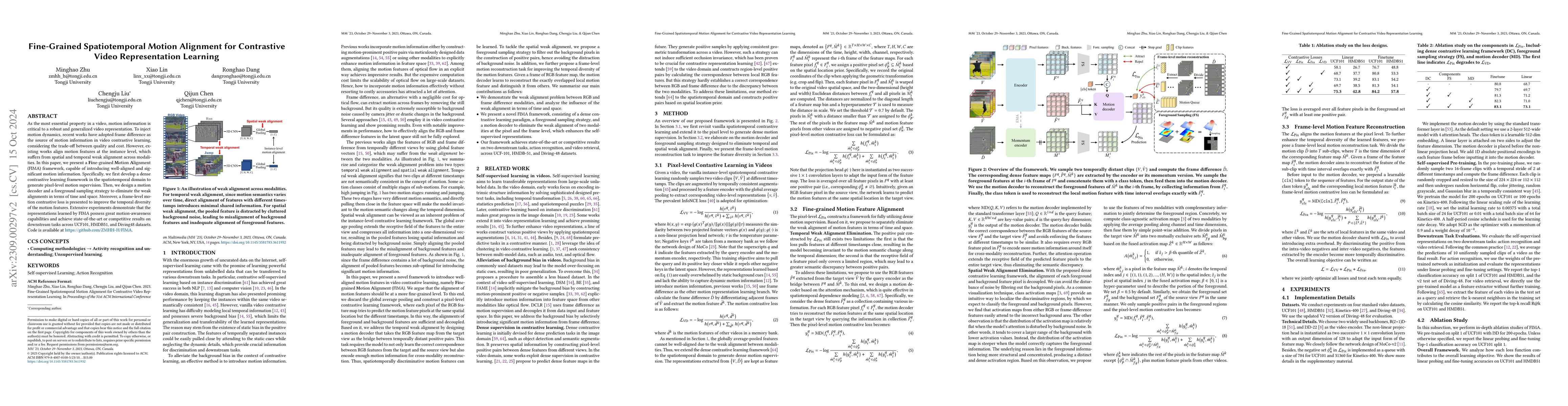 Thumbnail for Fine-Grained Spatiotemporal Motion Alignment for Contrastive Video
  Representation Learning