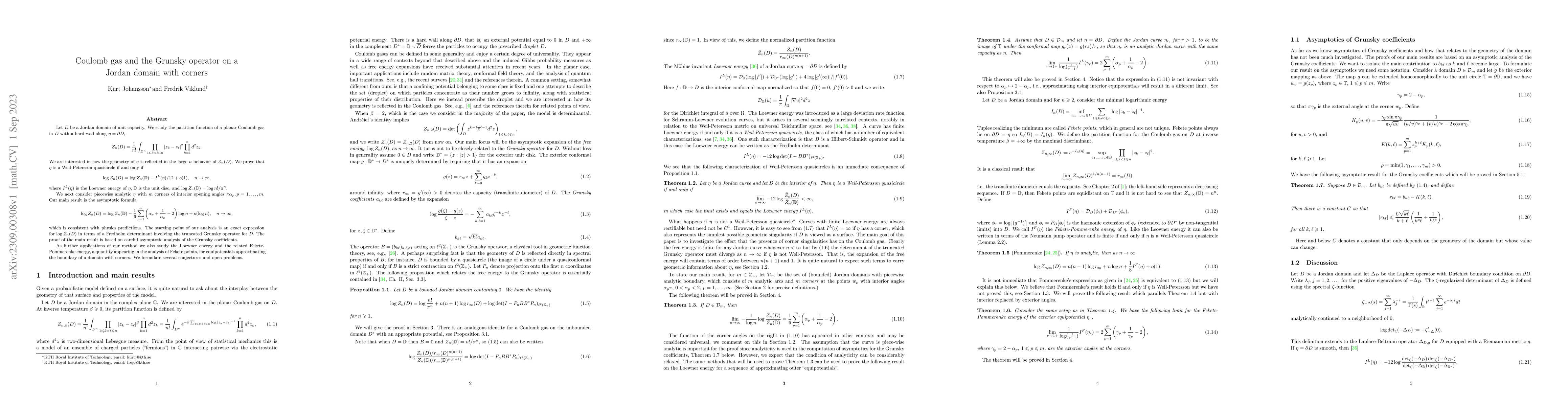 Thumbnail for Coulomb gas and the Grunsky operator on a Jordan domain with corners