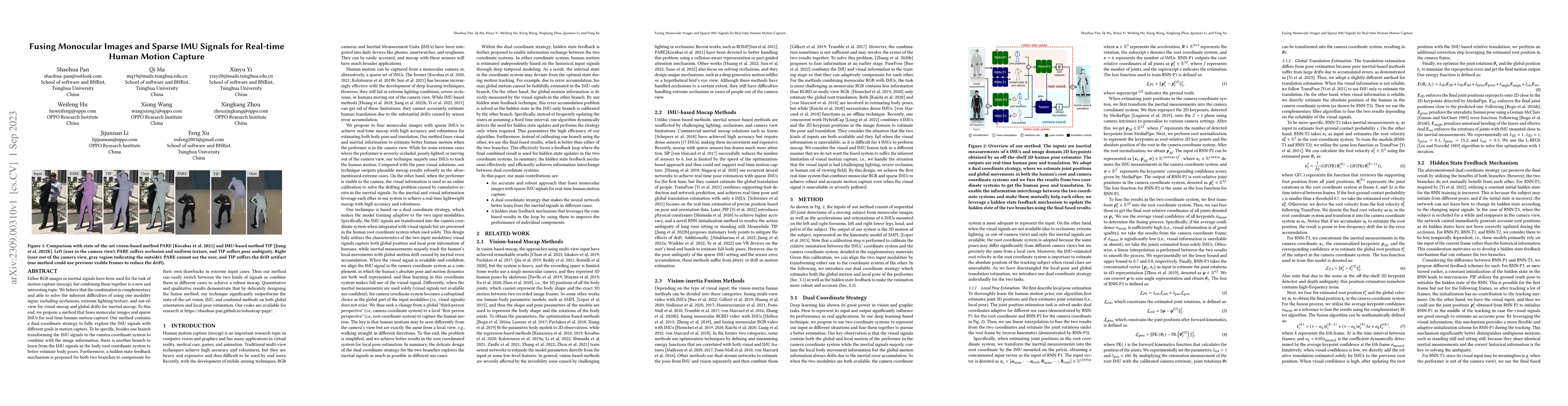 Thumbnail for Fusing Monocular Images and Sparse IMU Signals for Real-time Human
  Motion Capture