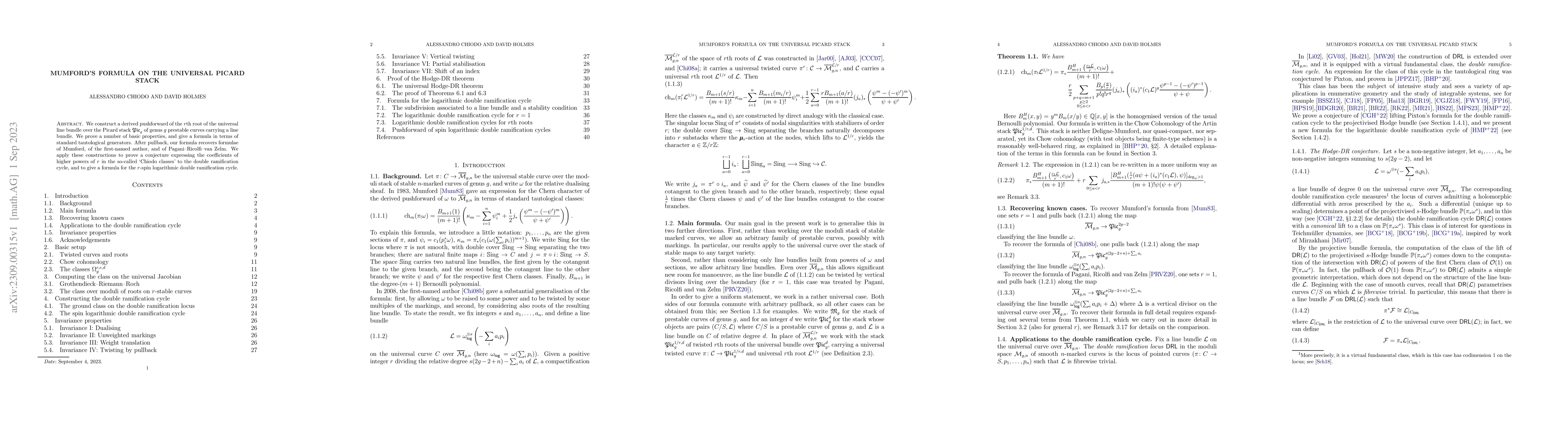 Thumbnail for Mumford's formula on the universal Picard stack