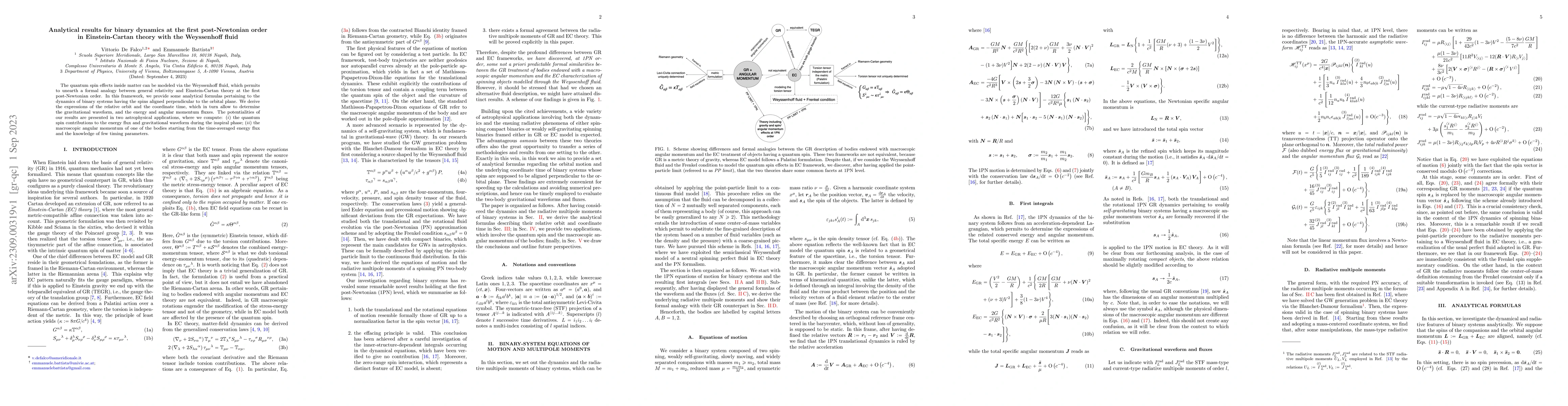 Thumbnail for Analytical results for binary dynamics at the first post-Newtonian order
  in Einstein-Cartan theory with the Weyssenhoff fluid