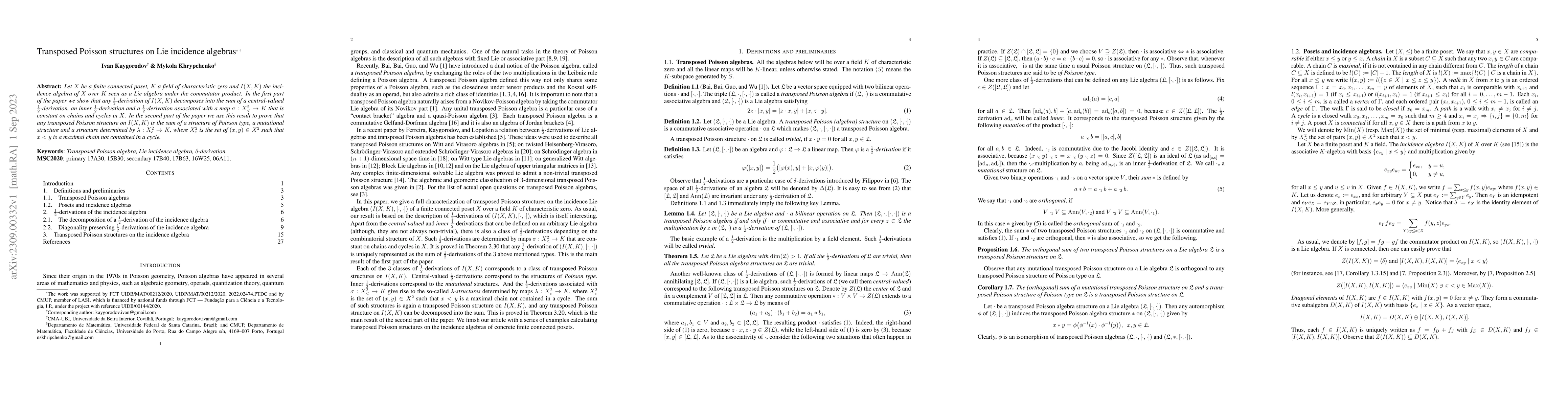Thumbnail for Transposed Poisson structures on Lie incidence algebras
