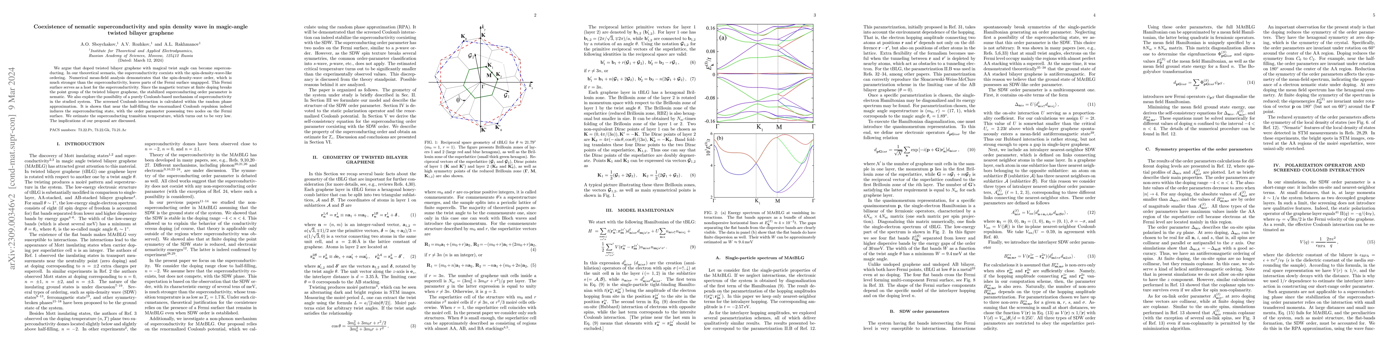 Thumbnail for Coexistence of nematic superconductivity and spin density wave in
  magic-angle twisted bilayer graphene