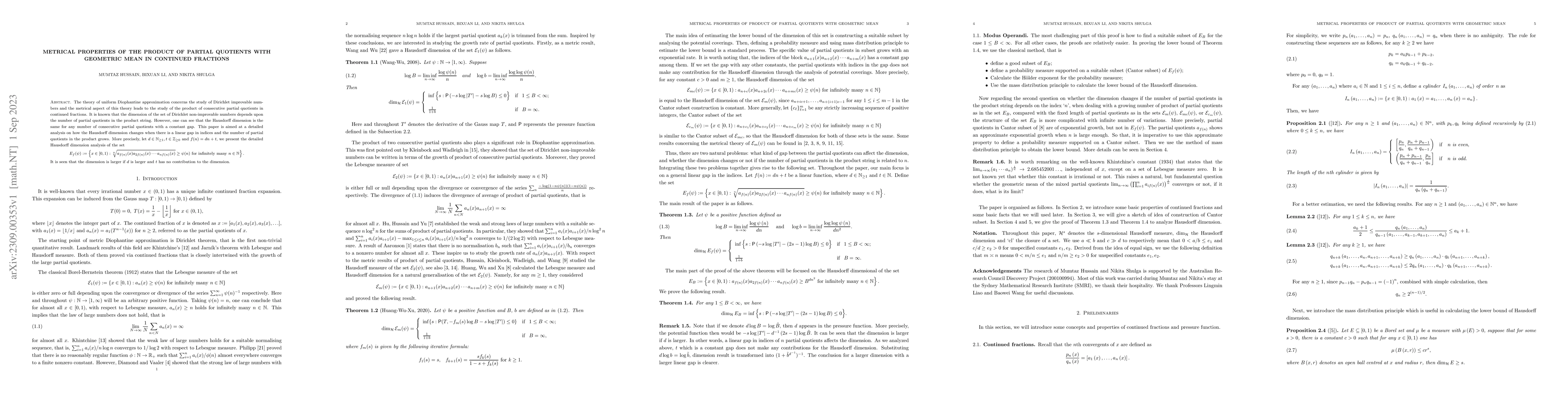 Thumbnail for Metrical properties of the product of partial quotients with geometric
  mean in continued fractions
