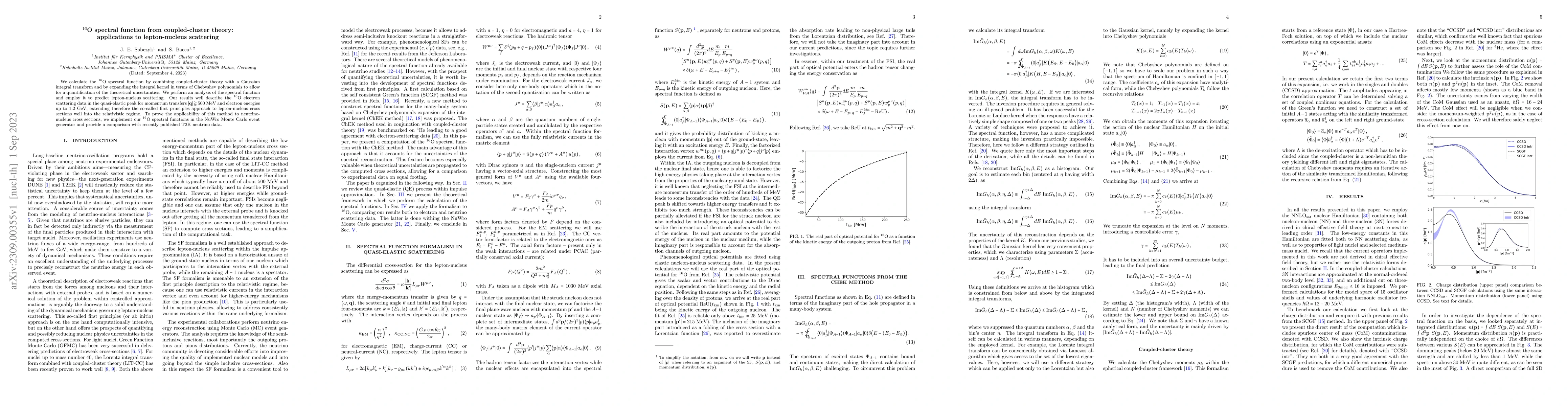 Thumbnail for $^{16}$O spectral function from coupled-cluster theory: applications to
  lepton-nucleus scattering