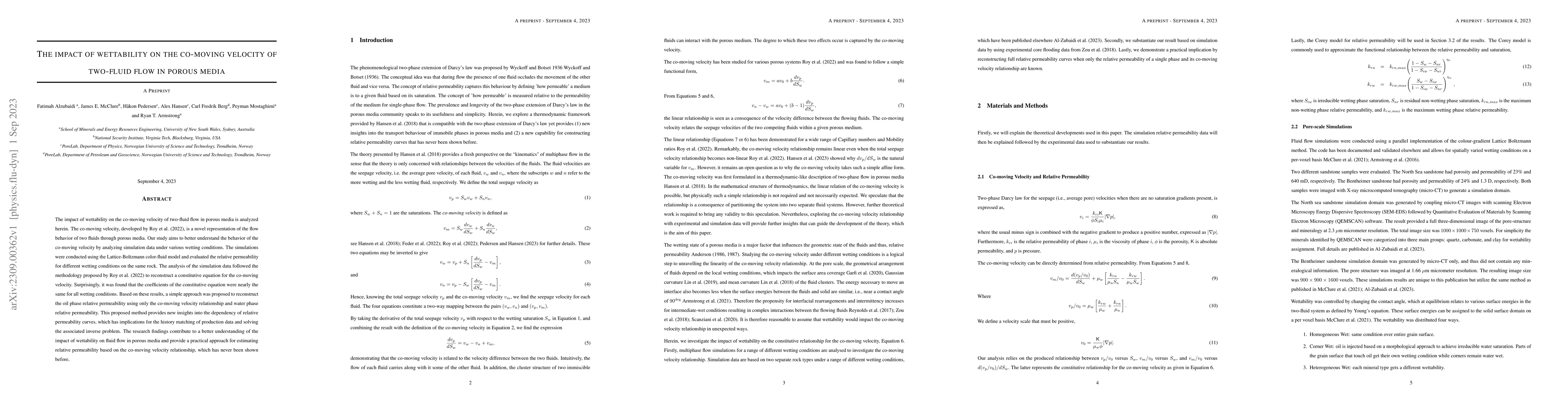 Thumbnail for The impact of wettability on the co-moving velocity of two-fluid flow in
  porous media