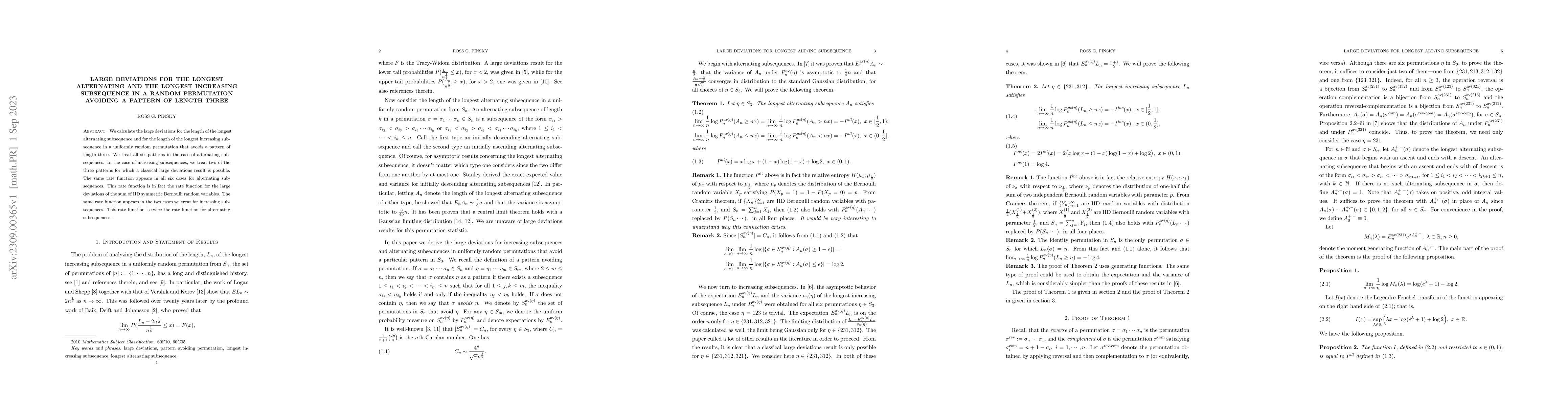 Thumbnail for Large deviations for the longest alternating and the longest increasing
  subsequence in a random permutation avoiding a pattern of length three