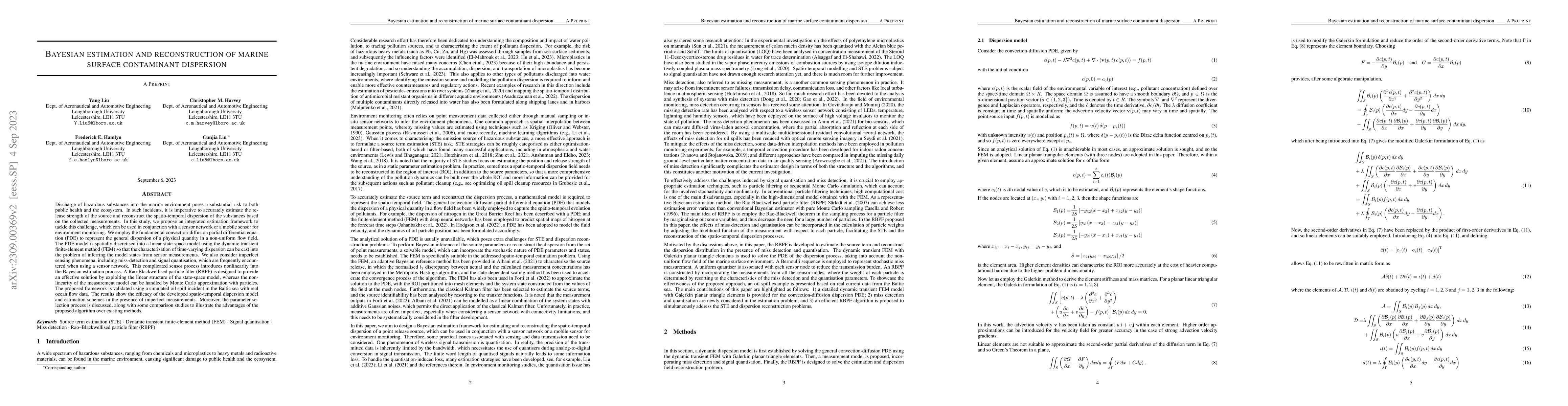 Thumbnail for Bayesian estimation and reconstruction of marine surface contaminant
  dispersion