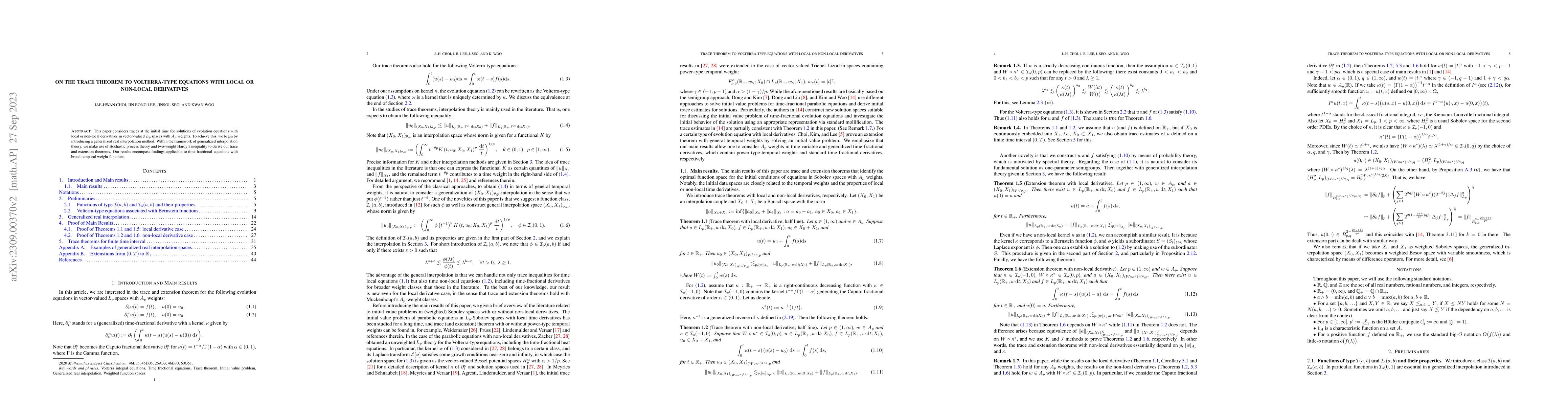 Thumbnail for On the trace theorem to Volterra-type equations with local or non-local
  derivatives