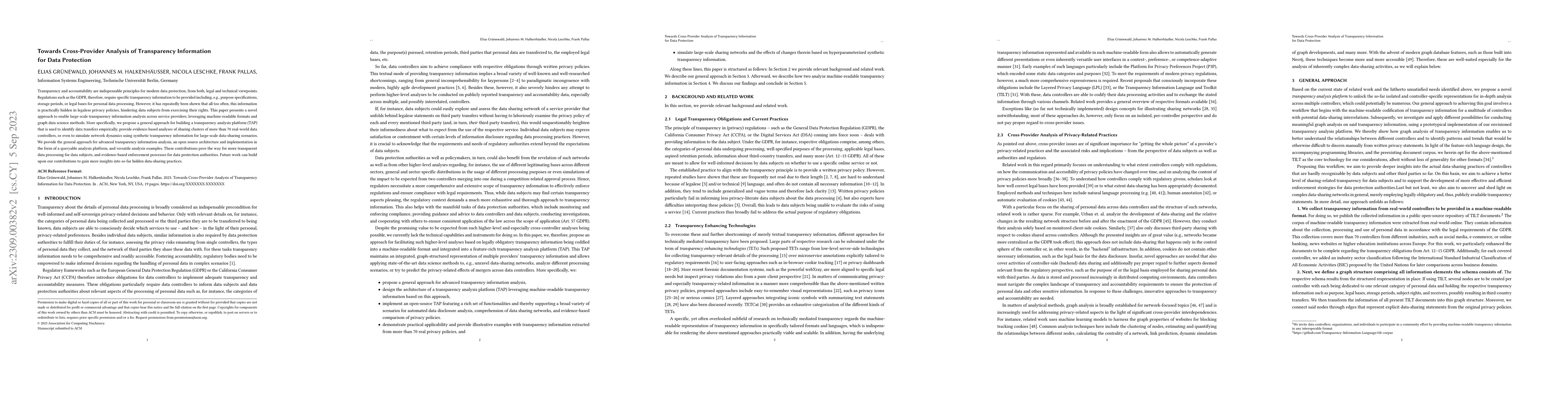 Thumbnail for Towards Cross-Provider Analysis of Transparency Information for Data
  Protection