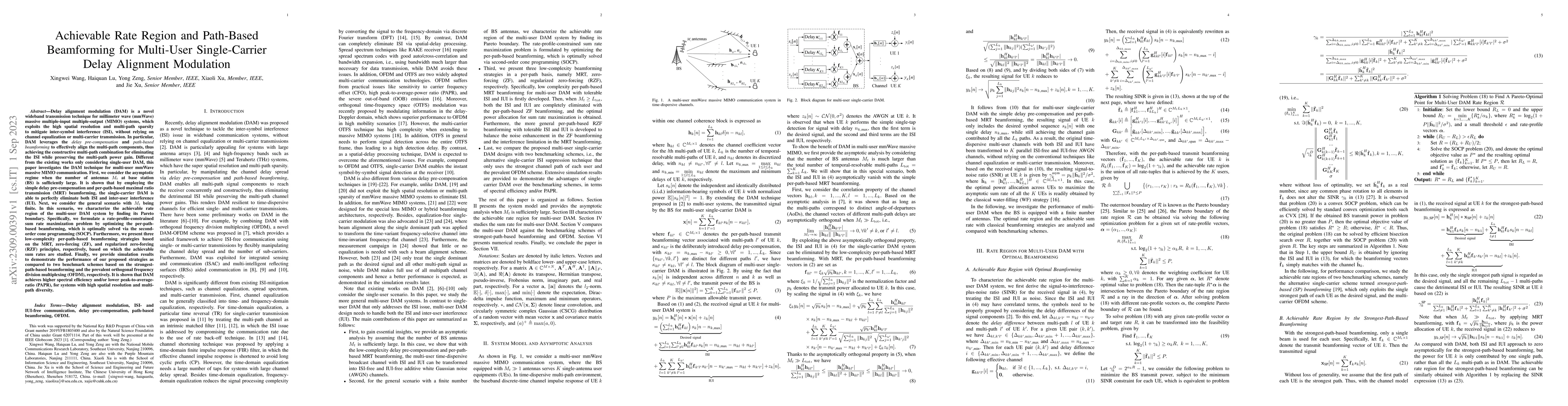 Thumbnail for Achievable Rate Region and Path-Based Beamforming for Multi-User
  Single-Carrier Delay Alignment Modulation
