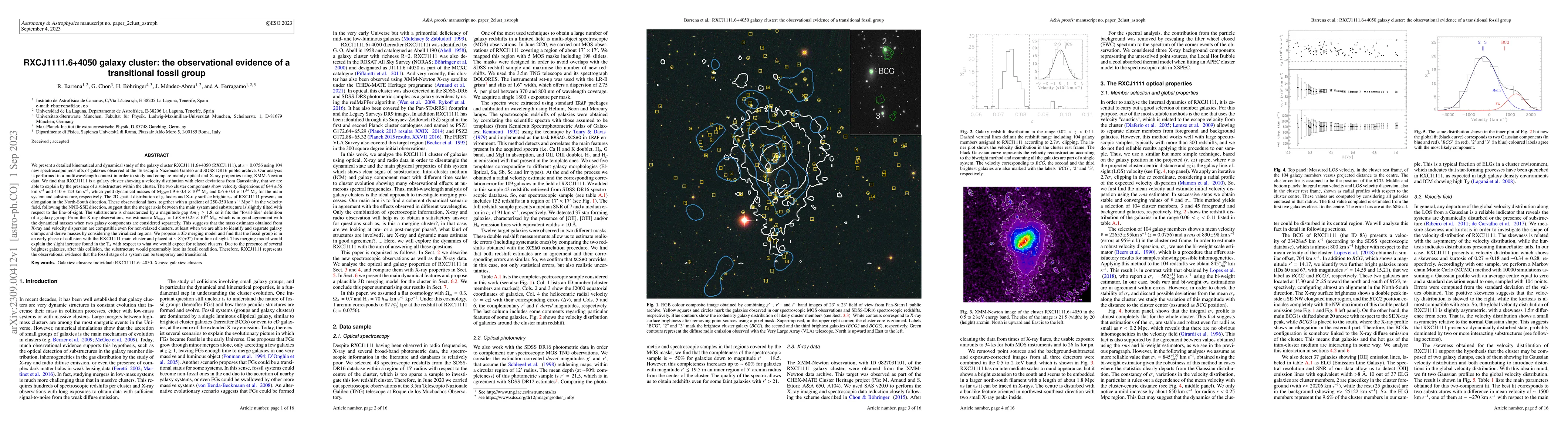 Thumbnail for RXCJ1111.6+4050 galaxy cluster: the observational evidence of a
  transitional fossil group