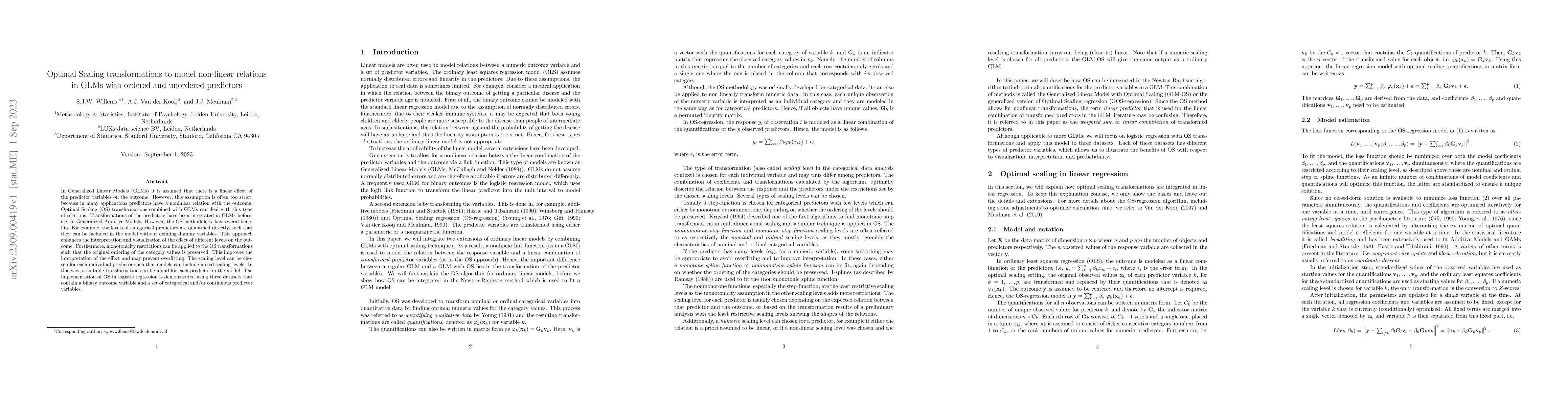 Thumbnail for Optimal Scaling transformations to model non-linear relations in GLMs
  with ordered and unordered predictors
