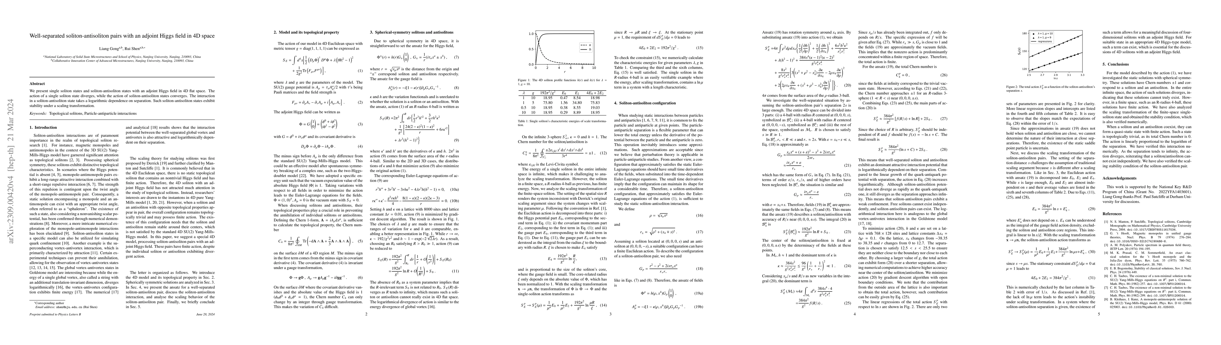 Thumbnail for Well-separated soliton-antisoliton pairs with an adjoint Higgs field in
  4D space