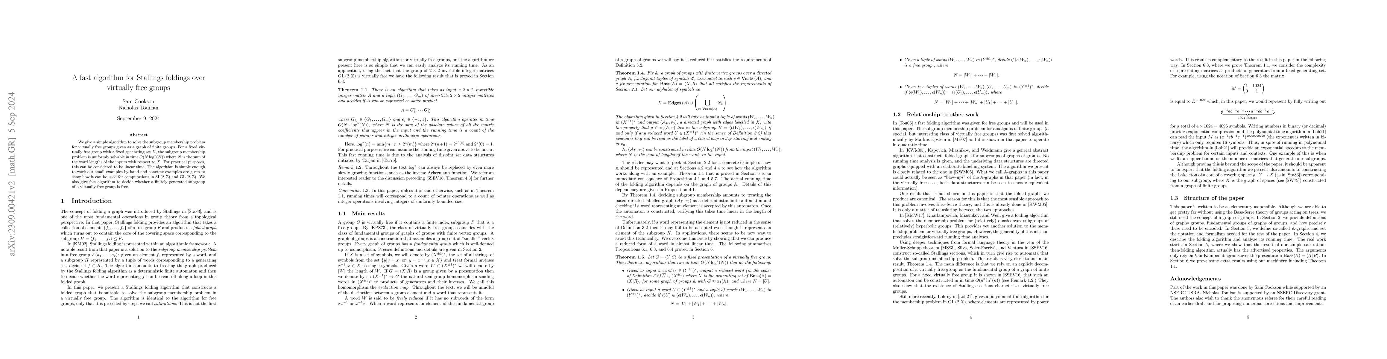 Thumbnail for A fast algorithm for Stallings foldings over virtually free groups