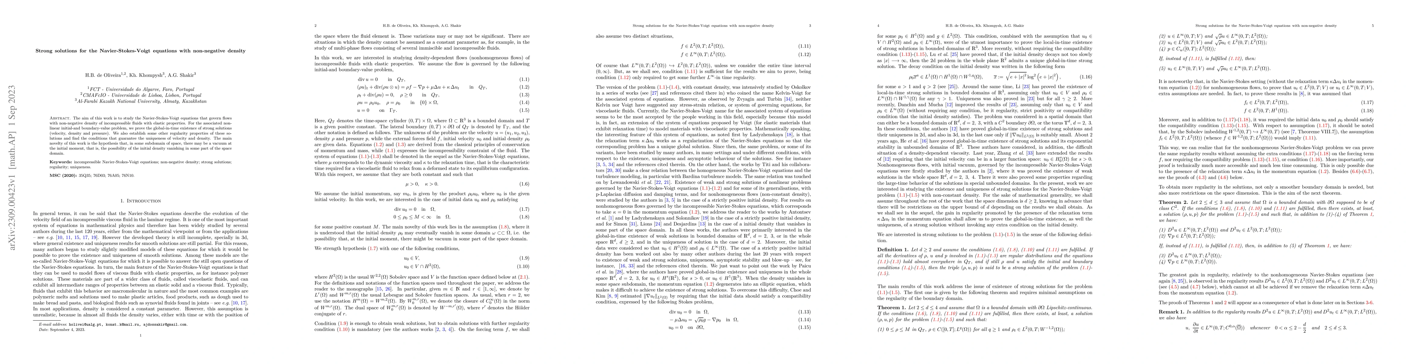 Thumbnail for Strong solutions for the Navier-Stokes-Voigt equations with non-negative
  density