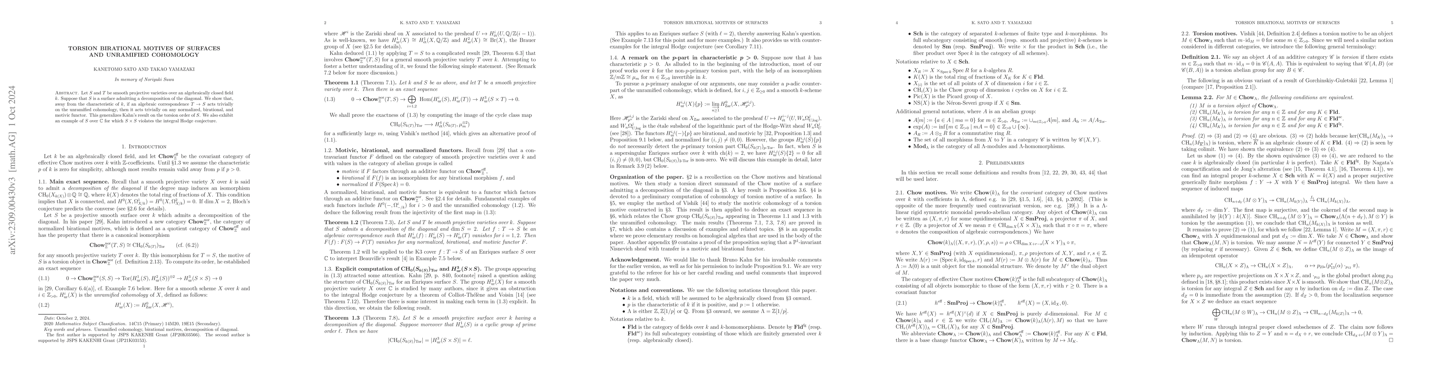 Thumbnail for Torsion birational motives of surfaces and unramified cohomology