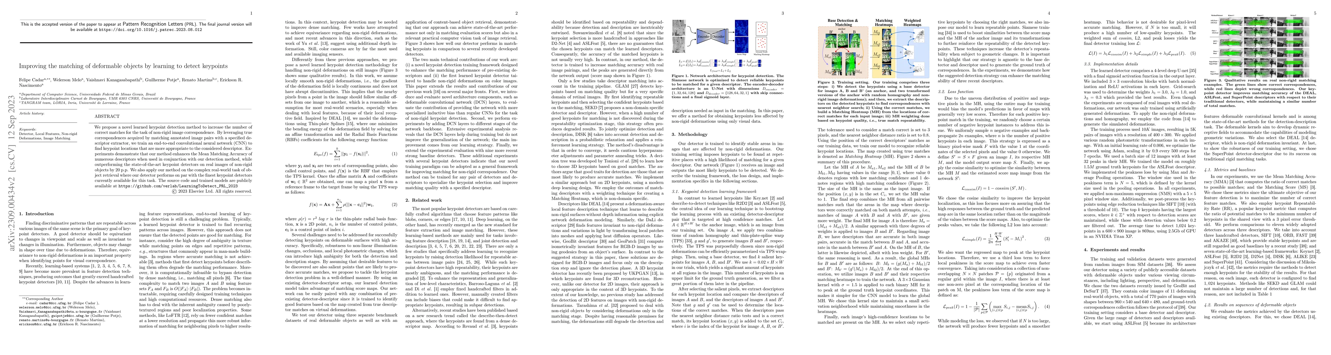 Thumbnail for Improving the matching of deformable objects by learning to detect
  keypoints