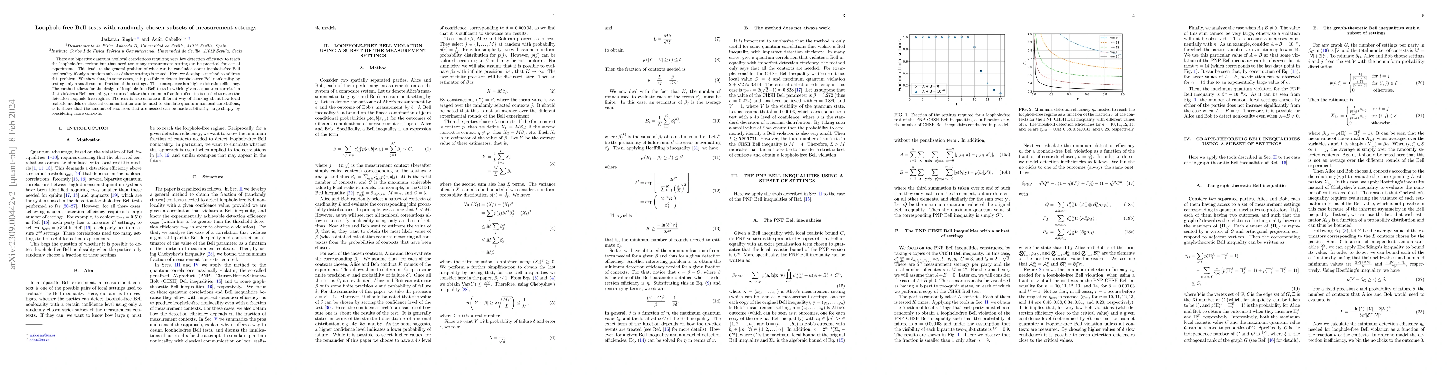Thumbnail for Loophole-free Bell tests with randomly chosen subsets of measurement
  settings