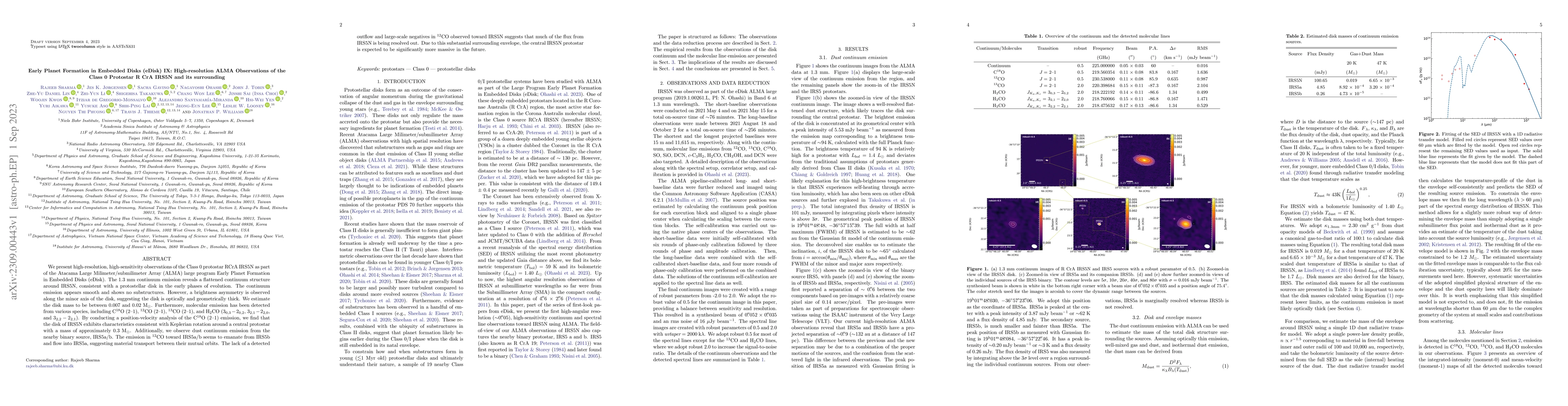 Thumbnail for Early Planet Formation in Embedded Disks (eDisk) IX: High-resolution
  ALMA Observations of the Class 0 Protostar R CrA IRS5N and its surrounding