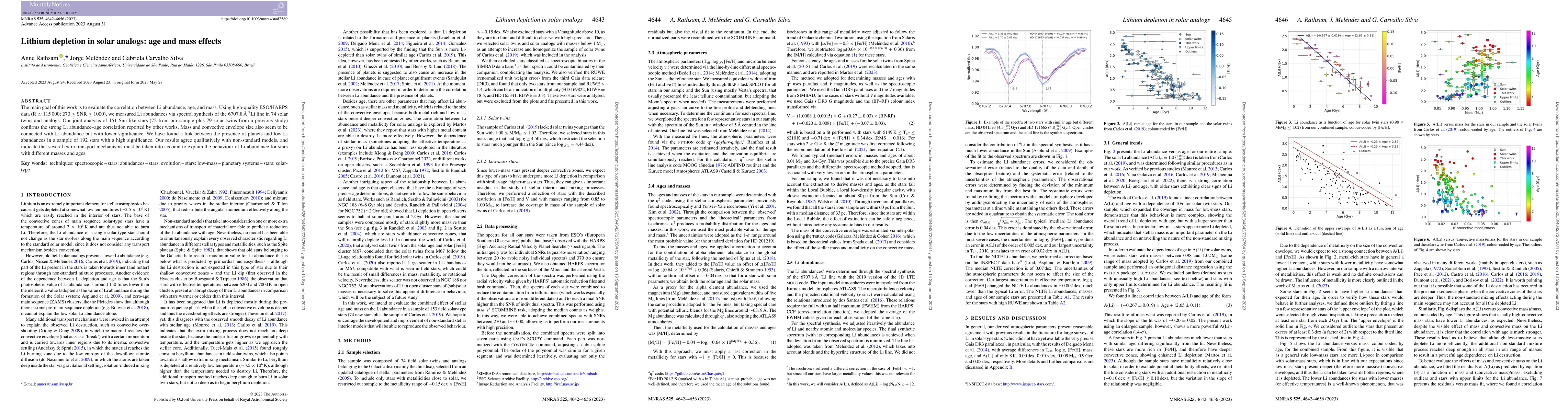 Thumbnail for Lithium depletion in solar analogs: age and mass effects