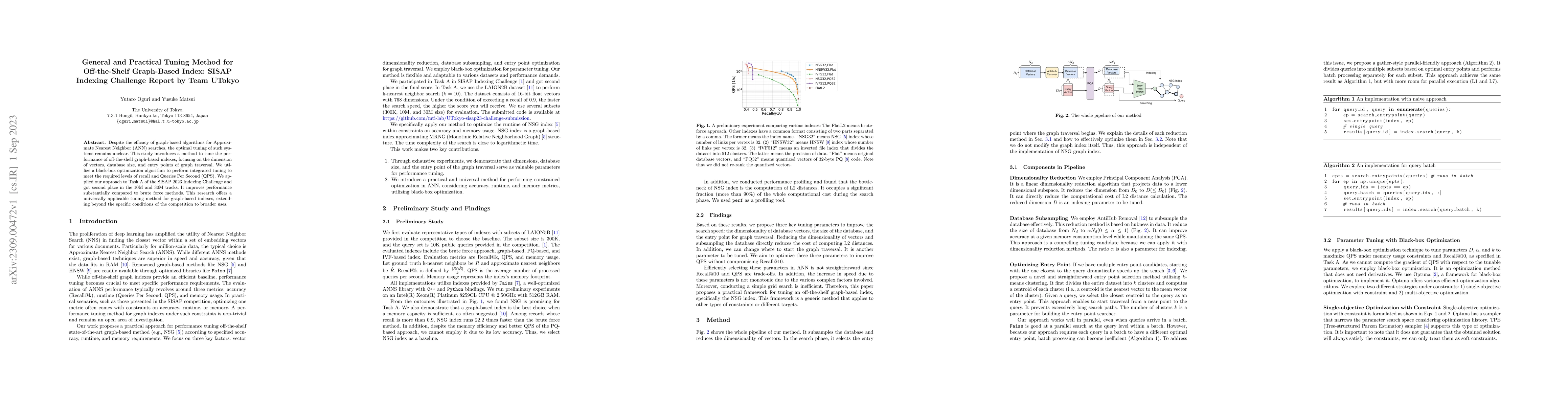 Thumbnail for General and Practical Tuning Method for Off-the-Shelf Graph-Based Index:
  SISAP Indexing Challenge Report by Team UTokyo