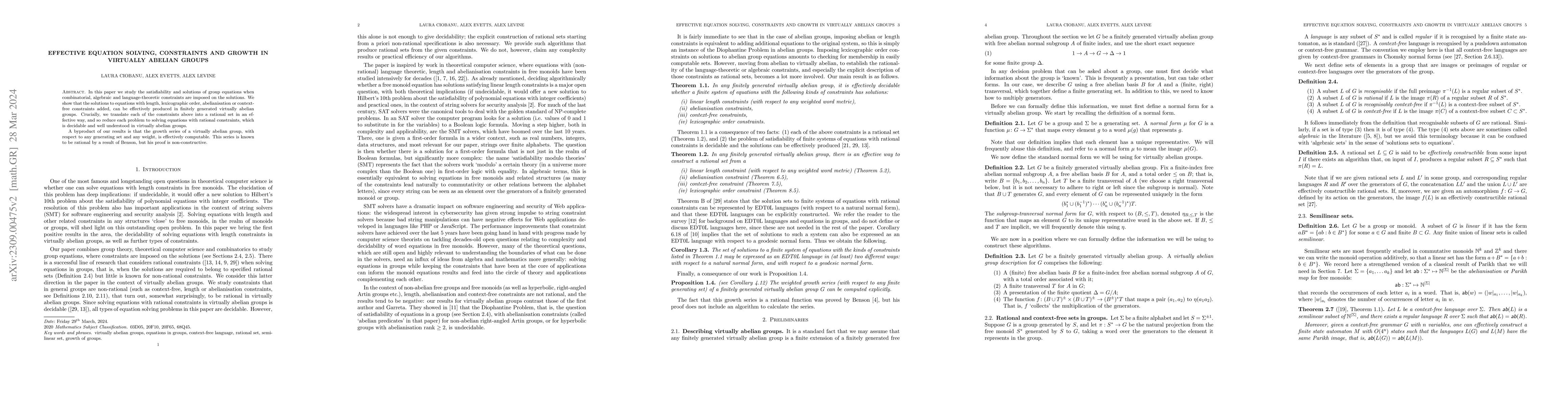Thumbnail for Effective equation solving, constraints and growth in virtually abelian
  groups