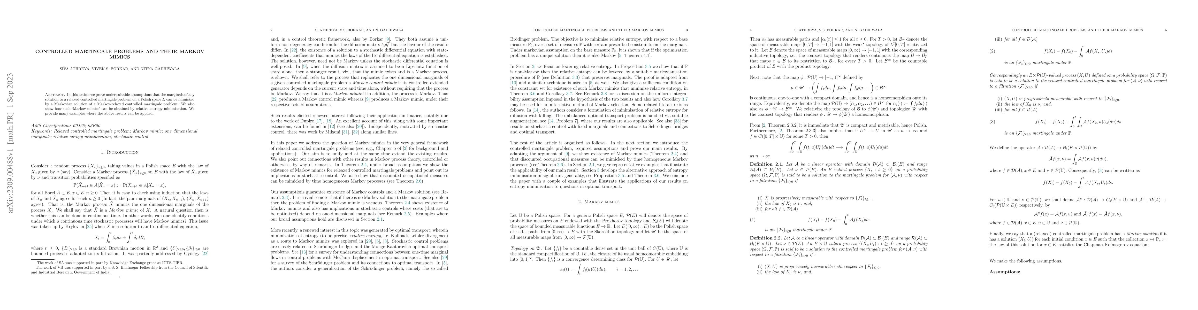 Thumbnail for Controlled Martingale Problems And Their Markov Mimics