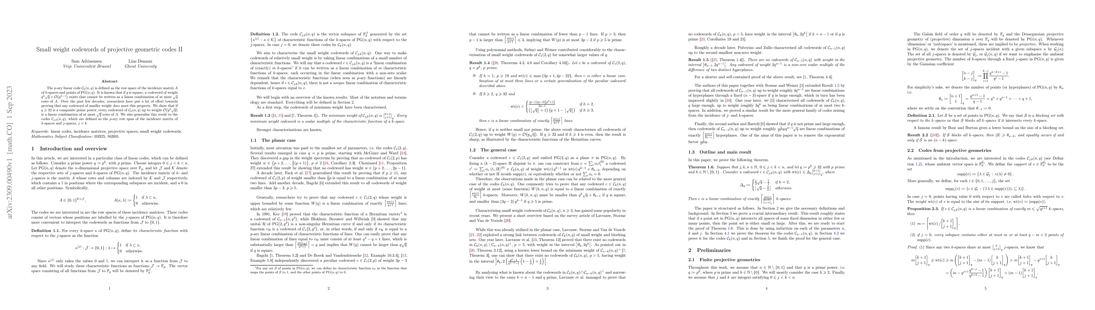 Thumbnail for Small weight codewords of projective geometric codes II