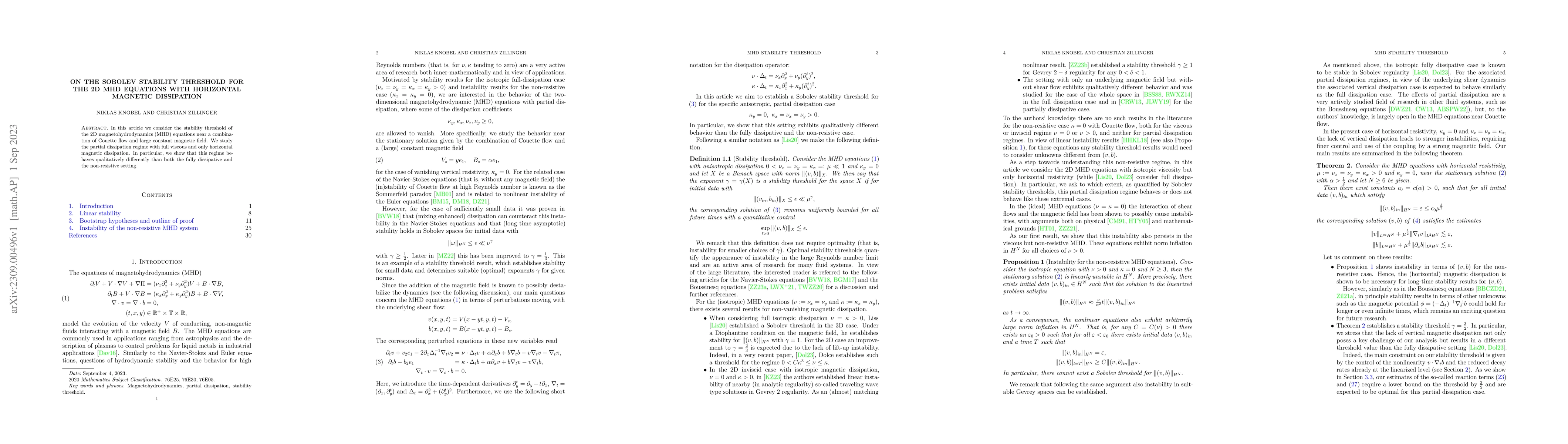 Thumbnail for On the Sobolev Stability Threshold for the 2D MHD Equations with
  Horizontal Magnetic Dissipation