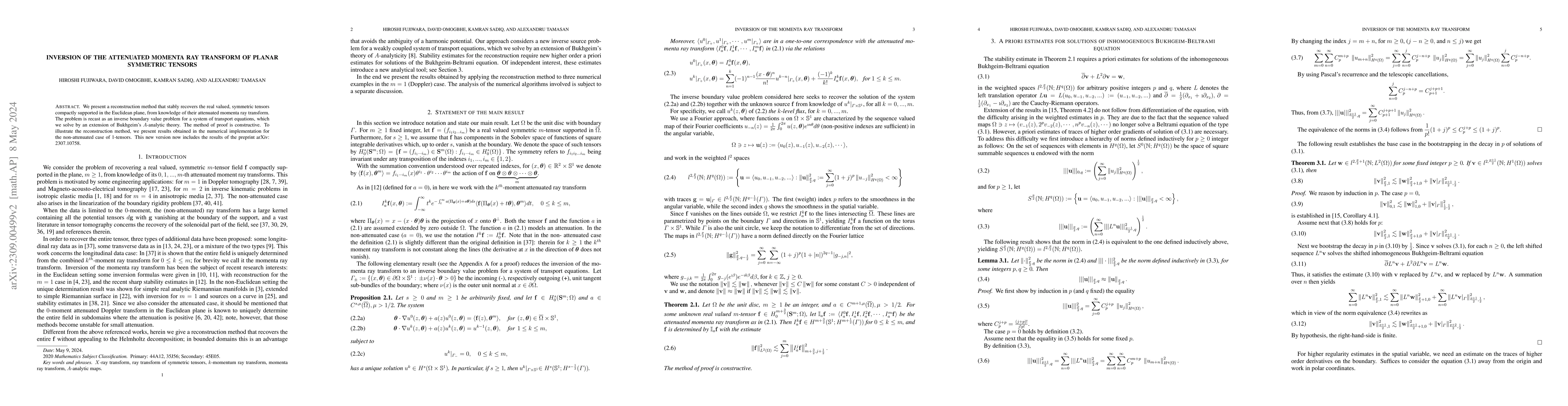 Thumbnail for Inversion of the attenuated momenta ray transform of planar symmetric
  tensors