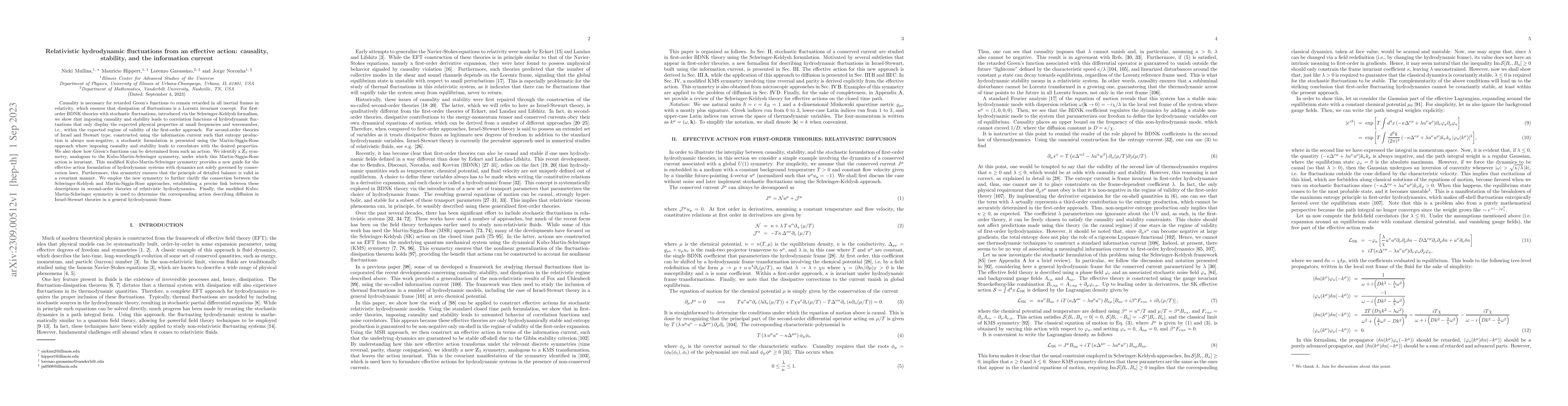 Thumbnail for Relativistic hydrodynamic fluctuations from an effective action:
  causality, stability, and the information current