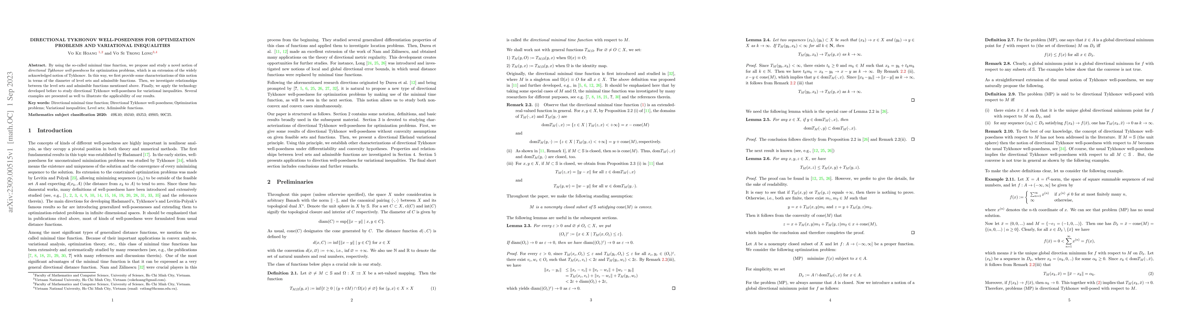 Thumbnail for Directional Tykhonov well-posedness for optimization problems and
  variational inequalities