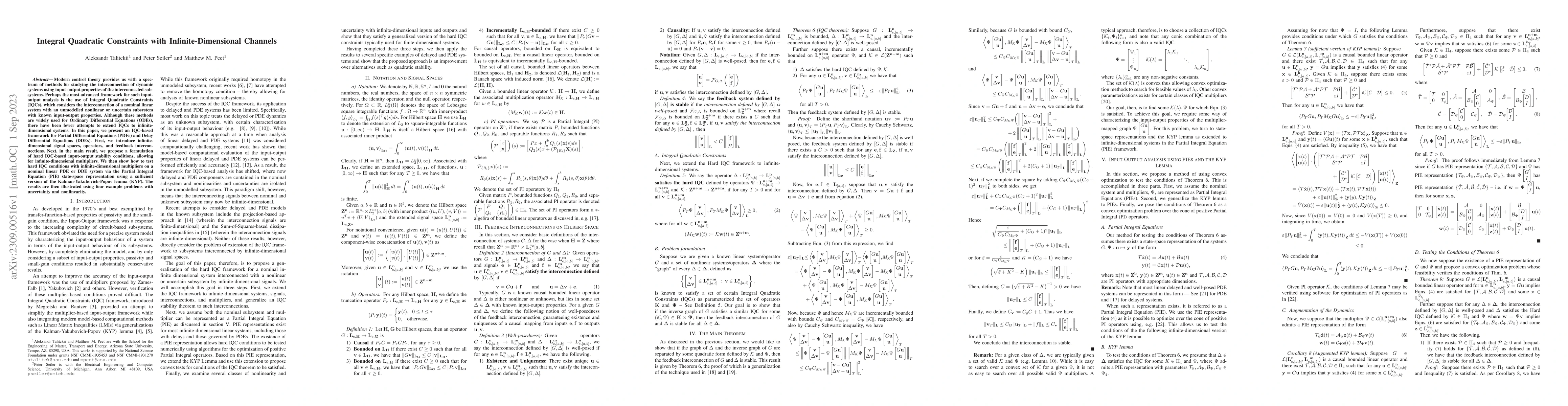 Thumbnail for Integral Quadratic Constraints with Infinite-Dimensional Channels