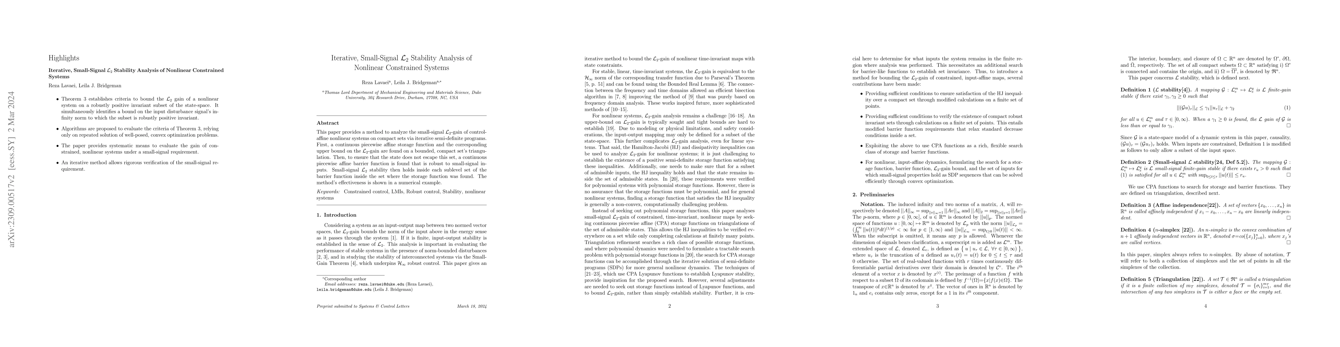 Thumbnail for Iterative, Small-Signal L2 Stability Analysis of Nonlinear Constrained
  Systems