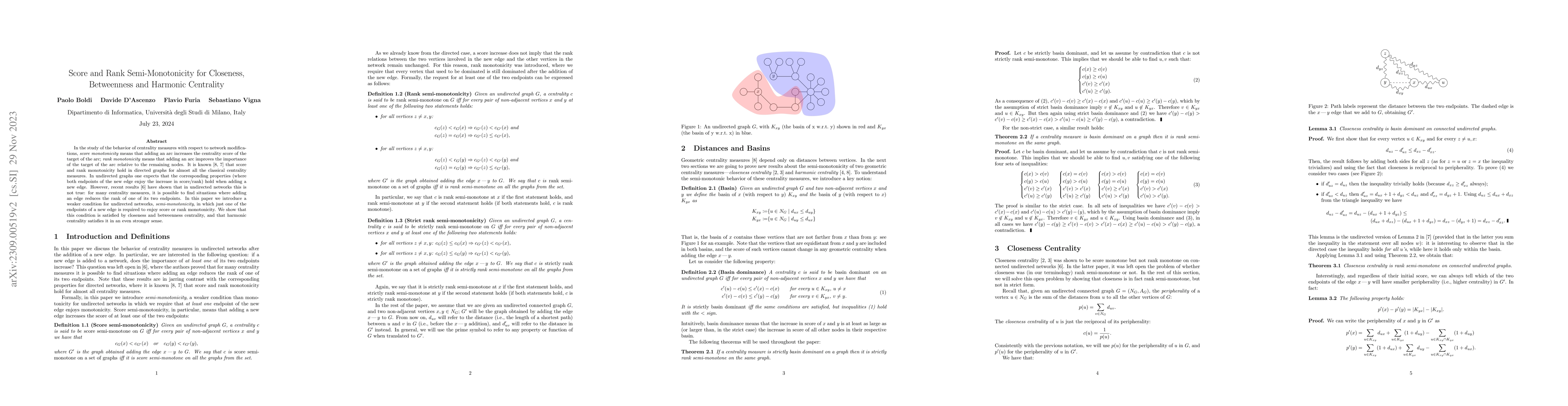 Thumbnail for Score and Rank Semi-Monotonicity for Closeness, Betweenness and Harmonic
  Centrality