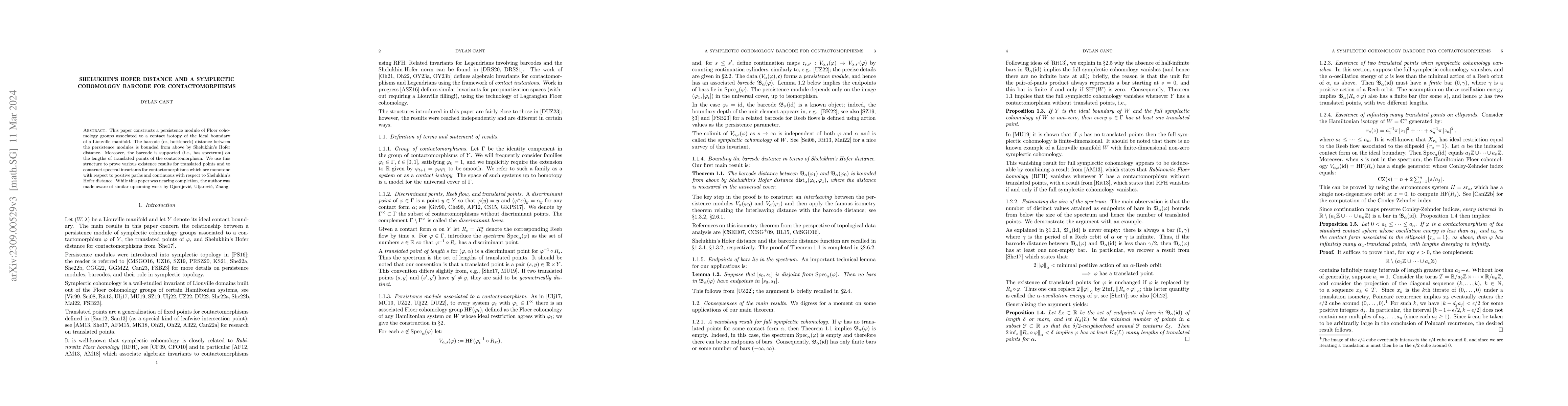 Thumbnail for Shelukhin's Hofer distance and a symplectic cohomology barcode for
  contactomorphisms