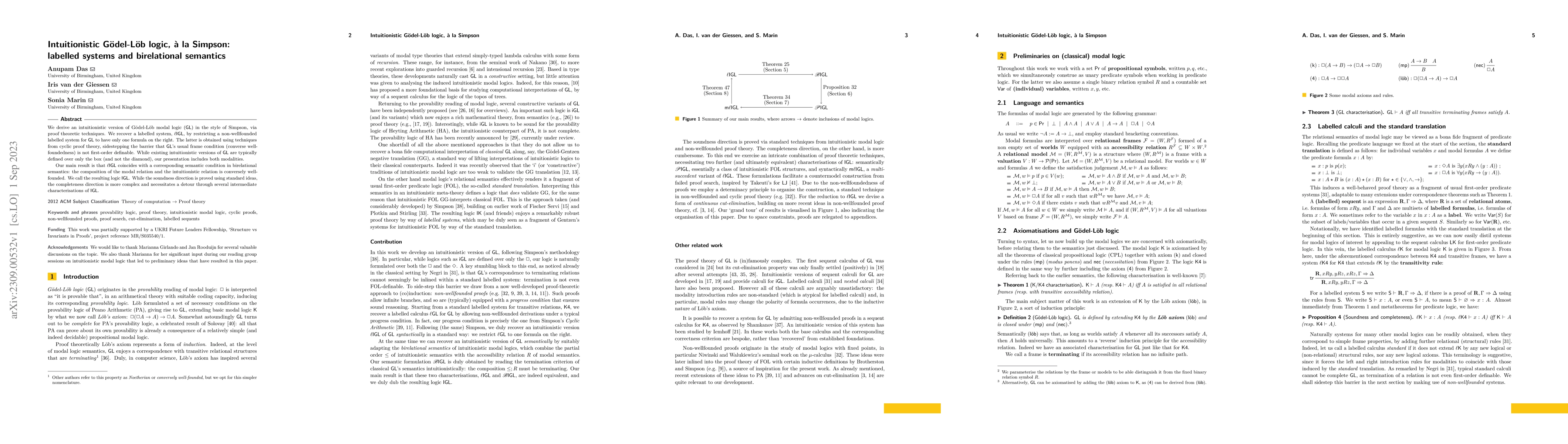 Thumbnail for Intuitionistic G\"odel-L\"ob logic, \`a la Simpson: labelled systems and
  birelational semantics