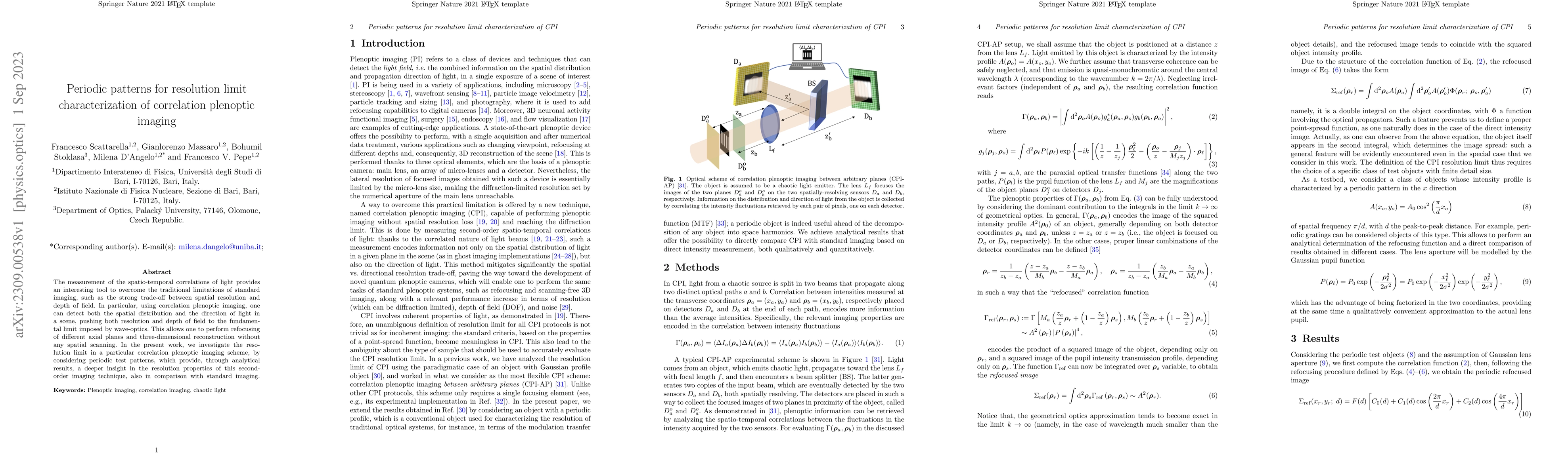 Thumbnail for Periodic patterns for resolution limit characterization of correlation
  plenoptic imaging