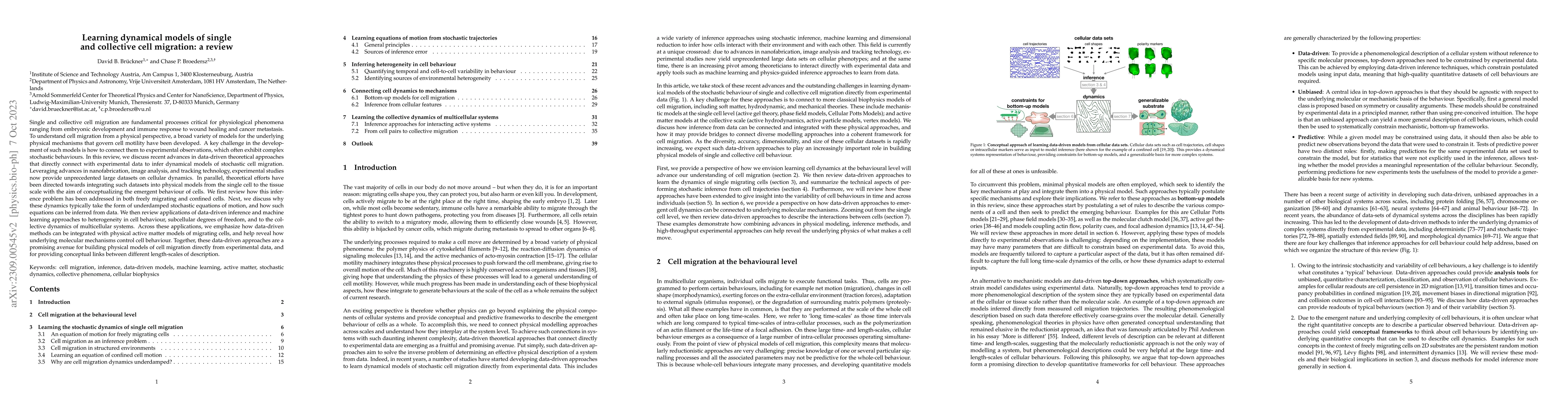 Thumbnail for Learning dynamical models of single and collective cell migration: a
  review