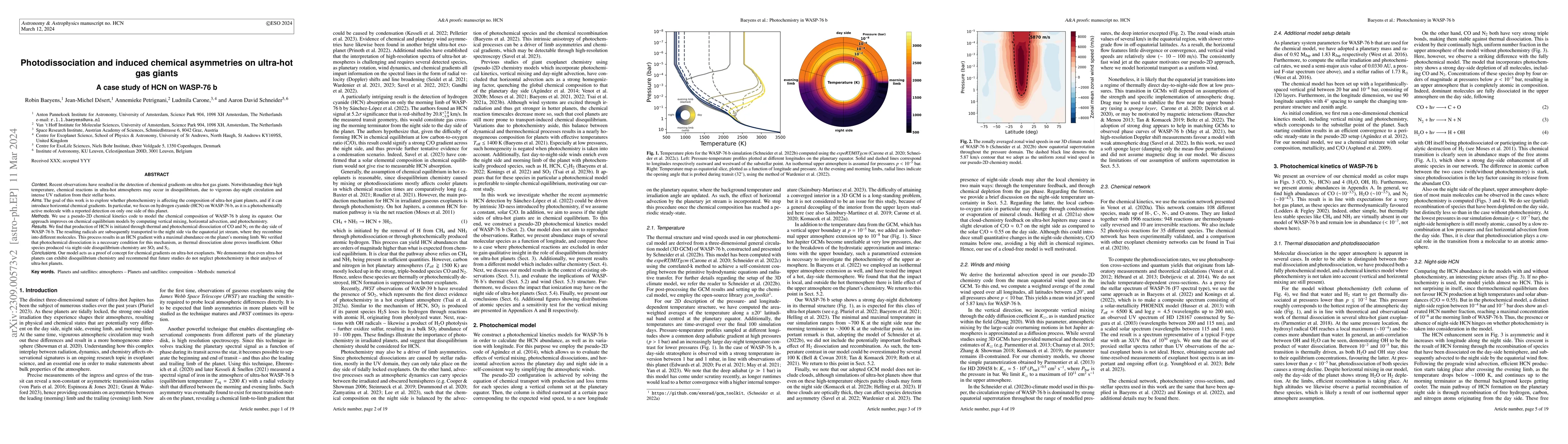 Thumbnail for Photodissociation and induced chemical asymmetries on ultra-hot gas
  giants. A case study of HCN on WASP-76 b