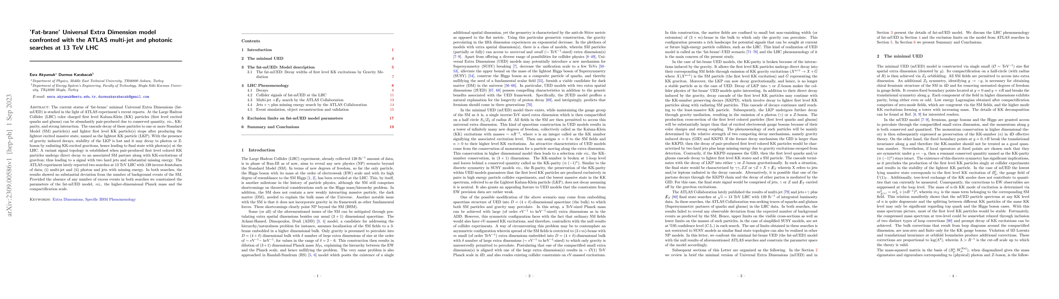 Thumbnail for 'Fat-brane' Universal Extra Dimension model confronted with the ATLAS
  multi-jet and photonic searches at 13 TeV LHC
