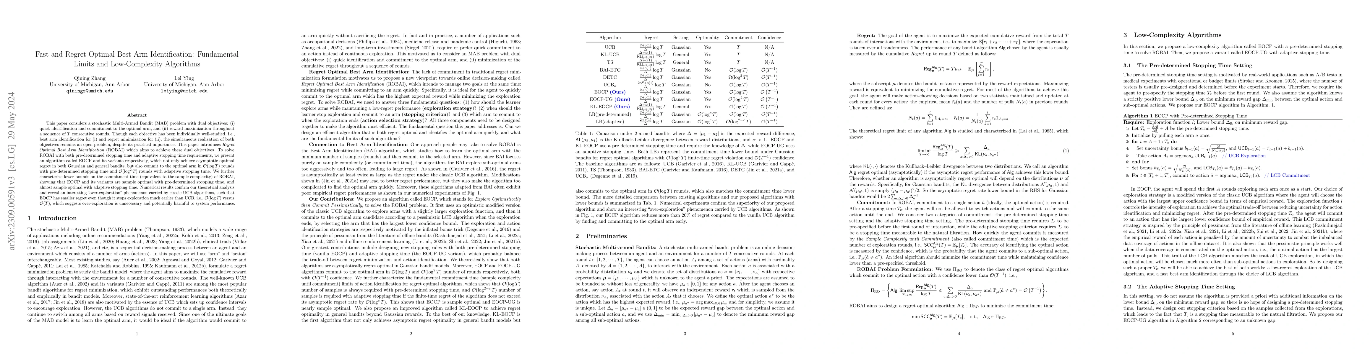Thumbnail for Fast and Regret Optimal Best Arm Identification: Fundamental Limits and
  Low-Complexity Algorithms